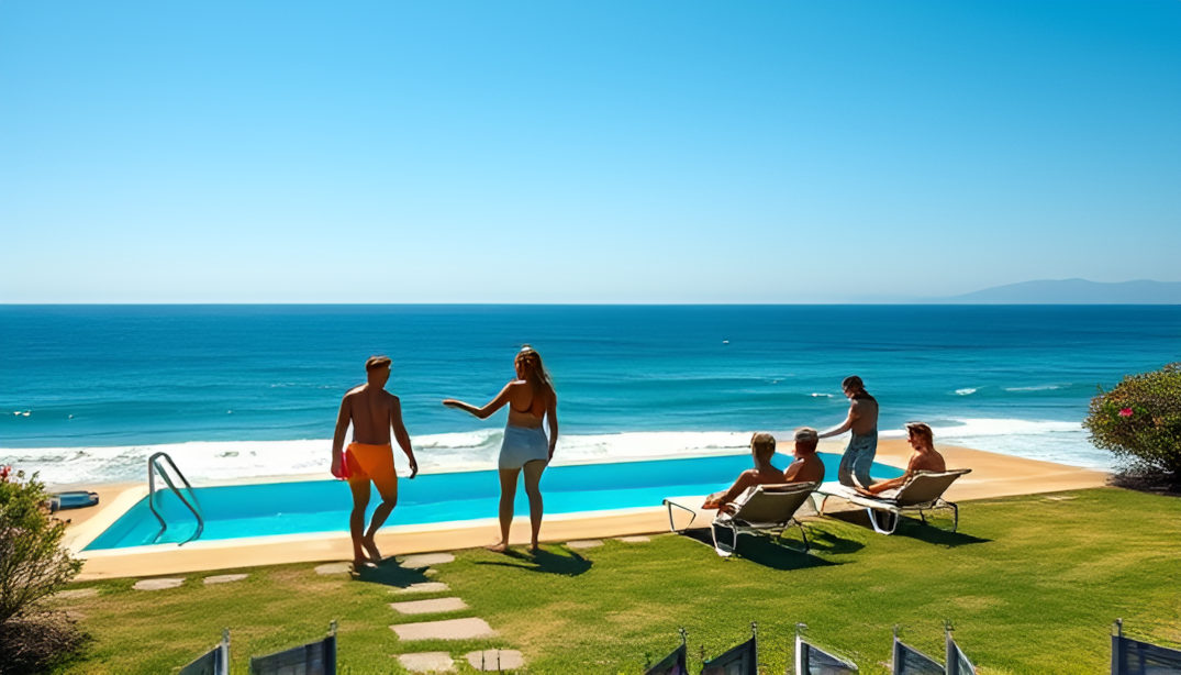 villa_lussuosa_davanti_alla_spiaggia_con_un_bel_mare_turchese_e_azzurro_Una_famiglia_divertendosi